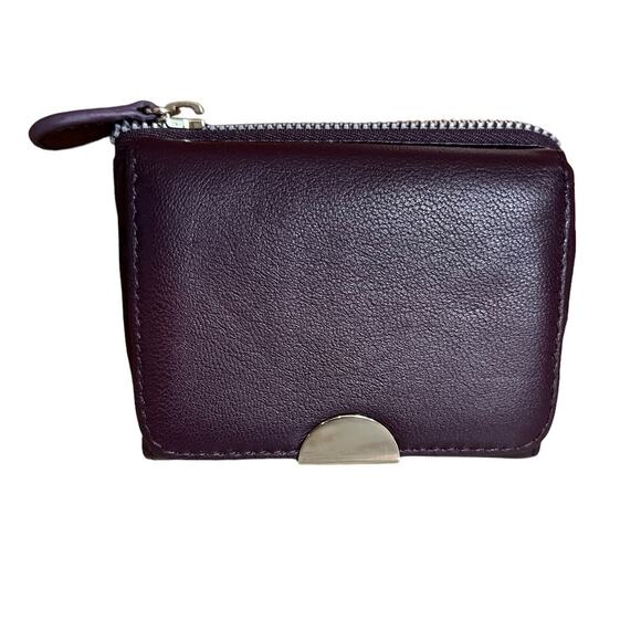 Compact Genuine Leather Card Wallet Plum - Picture 1 of 4